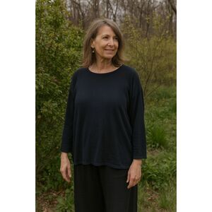BRYN WALKER Black Organic Linen Pullover Sweater Top Blouse  Women's Size Medium